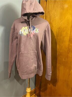 Adidas women’s floral hoodie wonder oxide mauve pink NWT